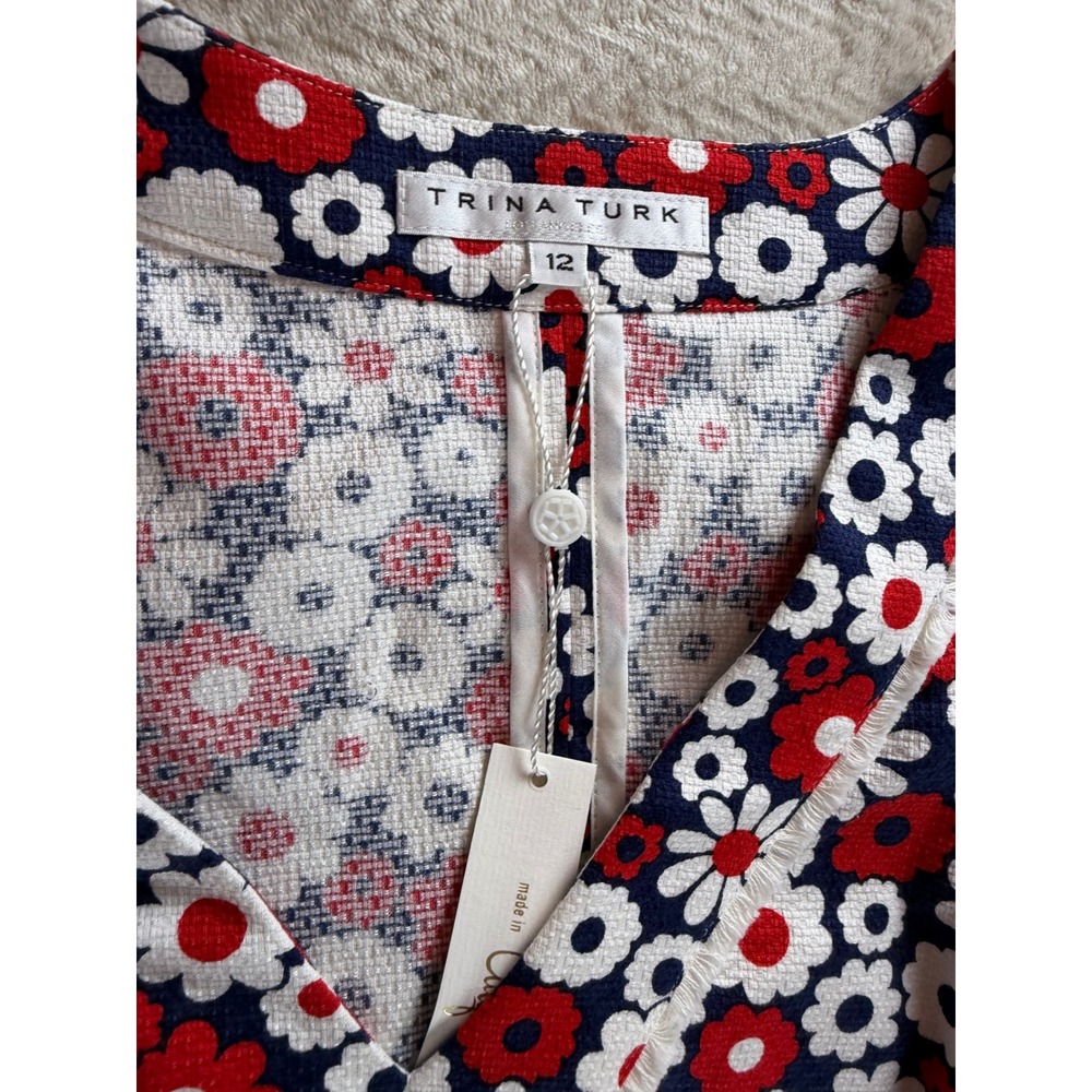 Trina Turk Womens Floral V-Neck Sleeveless Top Red White Navy Blue Size 12‎ NEW - Picture 3 of 12